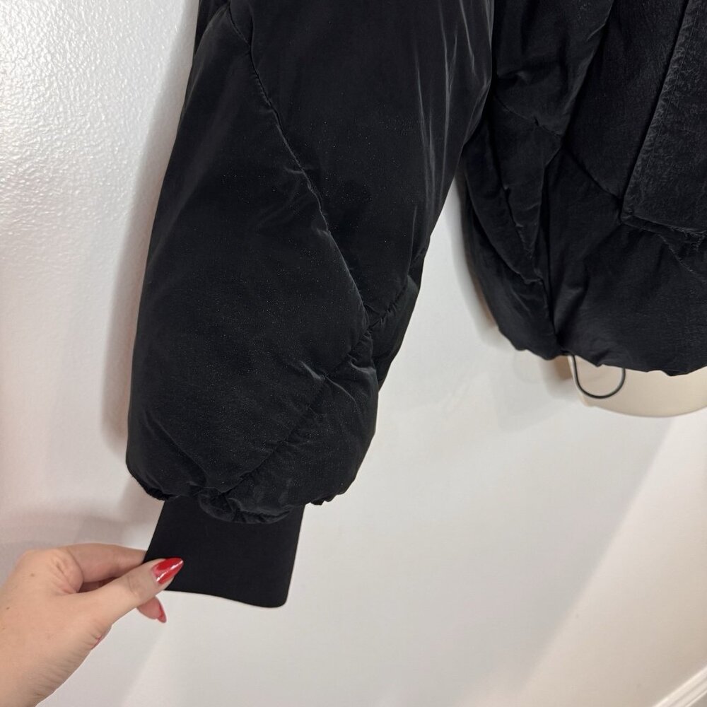 Zara Puffer Coat Jacket Womens M Black Quilted Wax Crop Oversized Winter - Picture 5 of 12